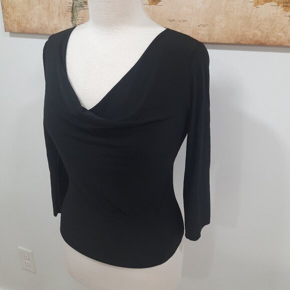 Vtg Y2K black stretch cowl neck top w/ braided arm - Kiwi brand - Picture 4 of 11